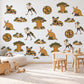 Safari Animal Wall Stickers, African Nursery Decor, Wild Dog Aardvark Pangolin Wall Decals, Kids Room Ochre Baobab Peel and Stick Wall Art