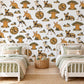 Safari Animal Wall Stickers, African Nursery Decor, Wild Dog Aardvark Pangolin Wall Decals, Kids Room Ochre Baobab Peel and Stick Wall Art