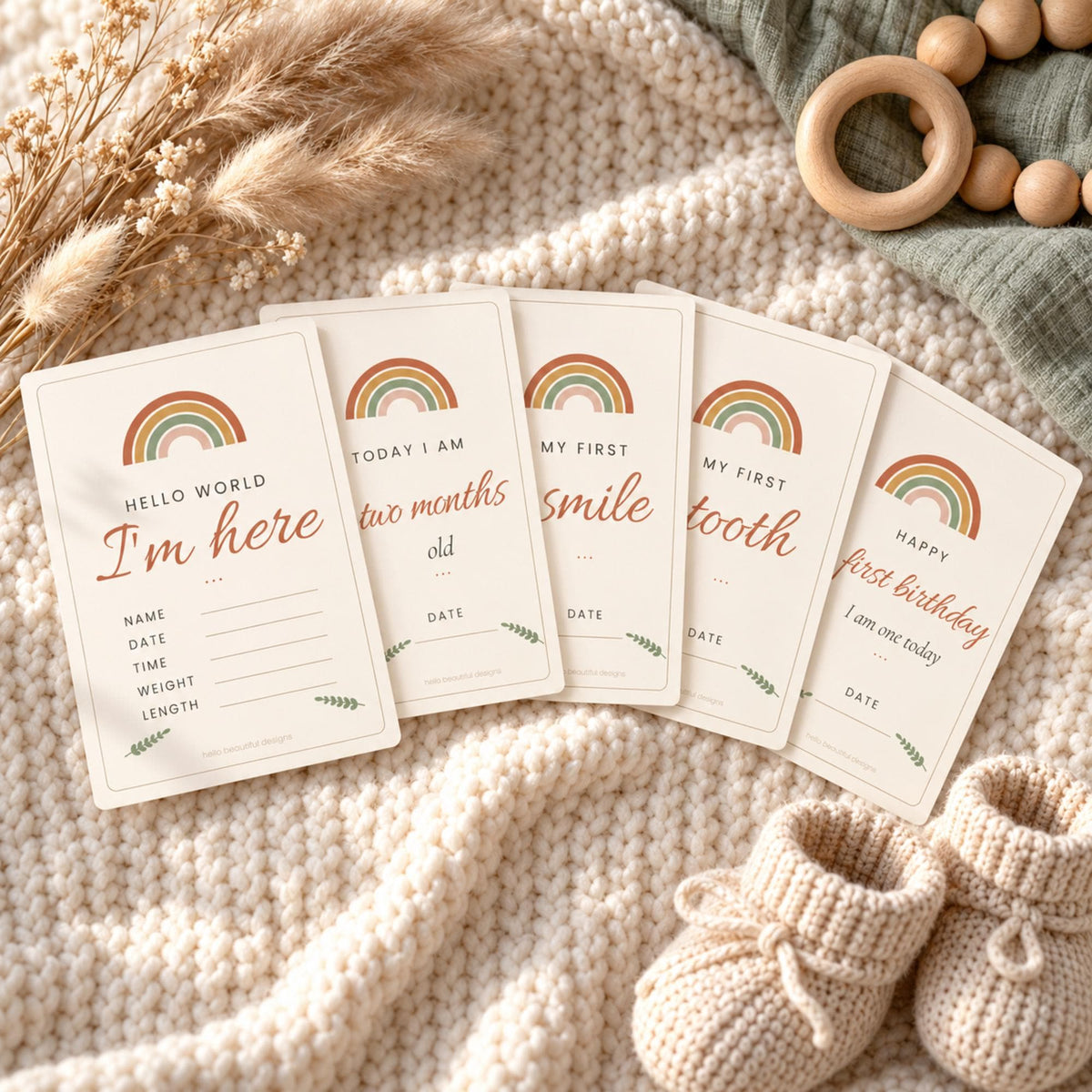 Baby Milestone Cards Printable, 40 Boho Rainbow Monthly & Firsts Set, Gender Neutral Photo Prop