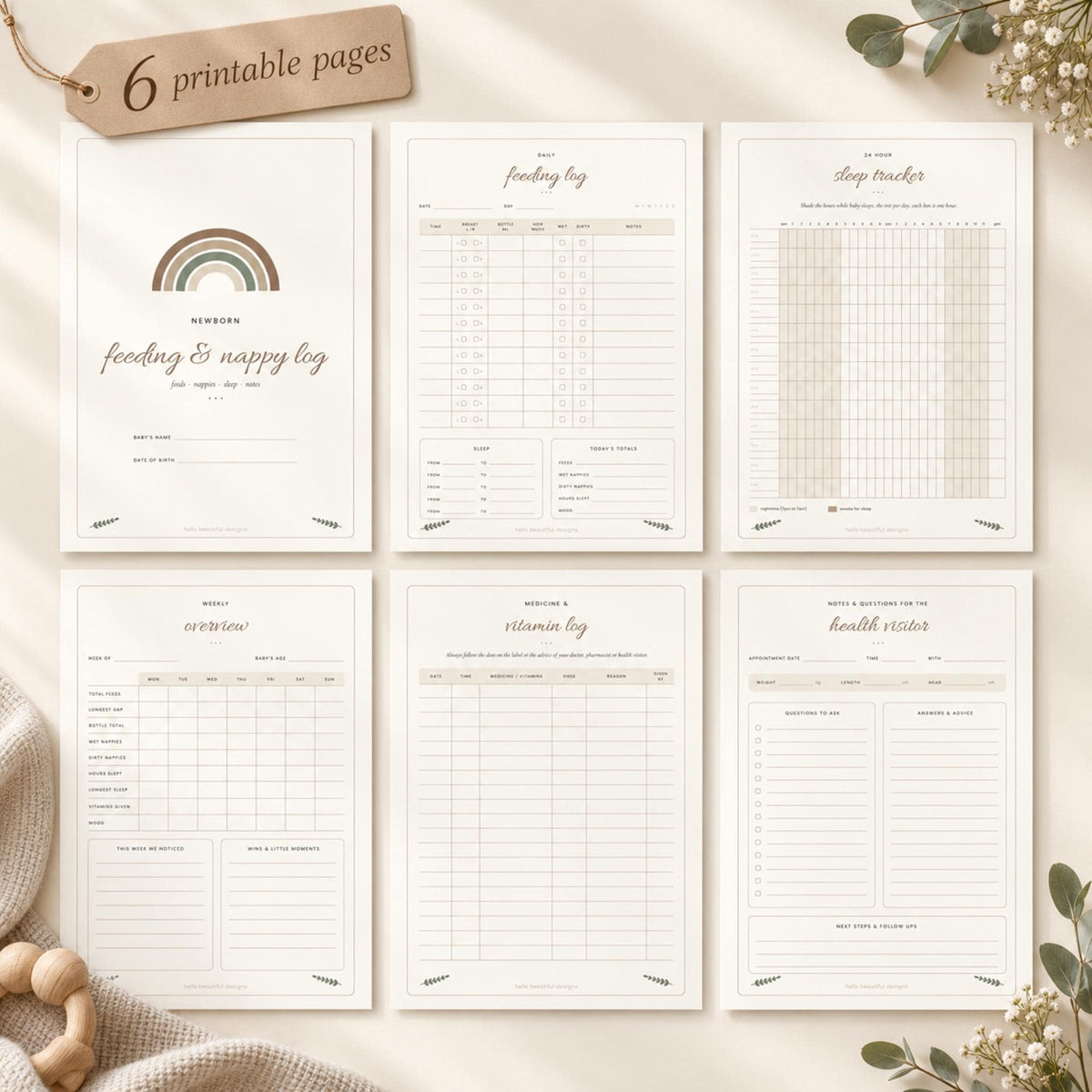 Newborn Feeding Log Printable, Baby Nappy Tracker, Breastfeeding and Bottle Log, Baby Sleep Tracker, New Mum Planner A4 and US Letter
