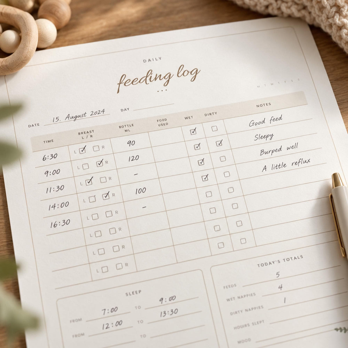 Newborn Feeding Log Printable, Baby Nappy Tracker, Breastfeeding and Bottle Log, Baby Sleep Tracker, New Mum Planner A4 and US Letter