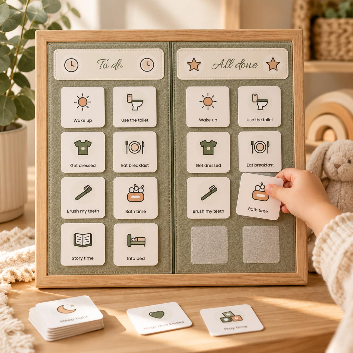 Morning and Bedtime Routine Chart Printable, Toddler Visual Schedule Cards, Boho Kids Routine, Velcro Board Cards, A4 & US Letter