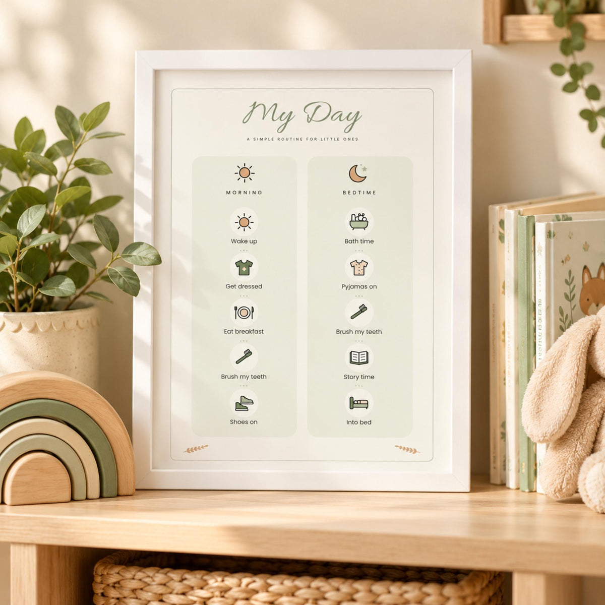 Morning and Bedtime Routine Chart Printable, Toddler Visual Schedule Cards, Boho Kids Routine, Velcro Board Cards, A4 & US Letter