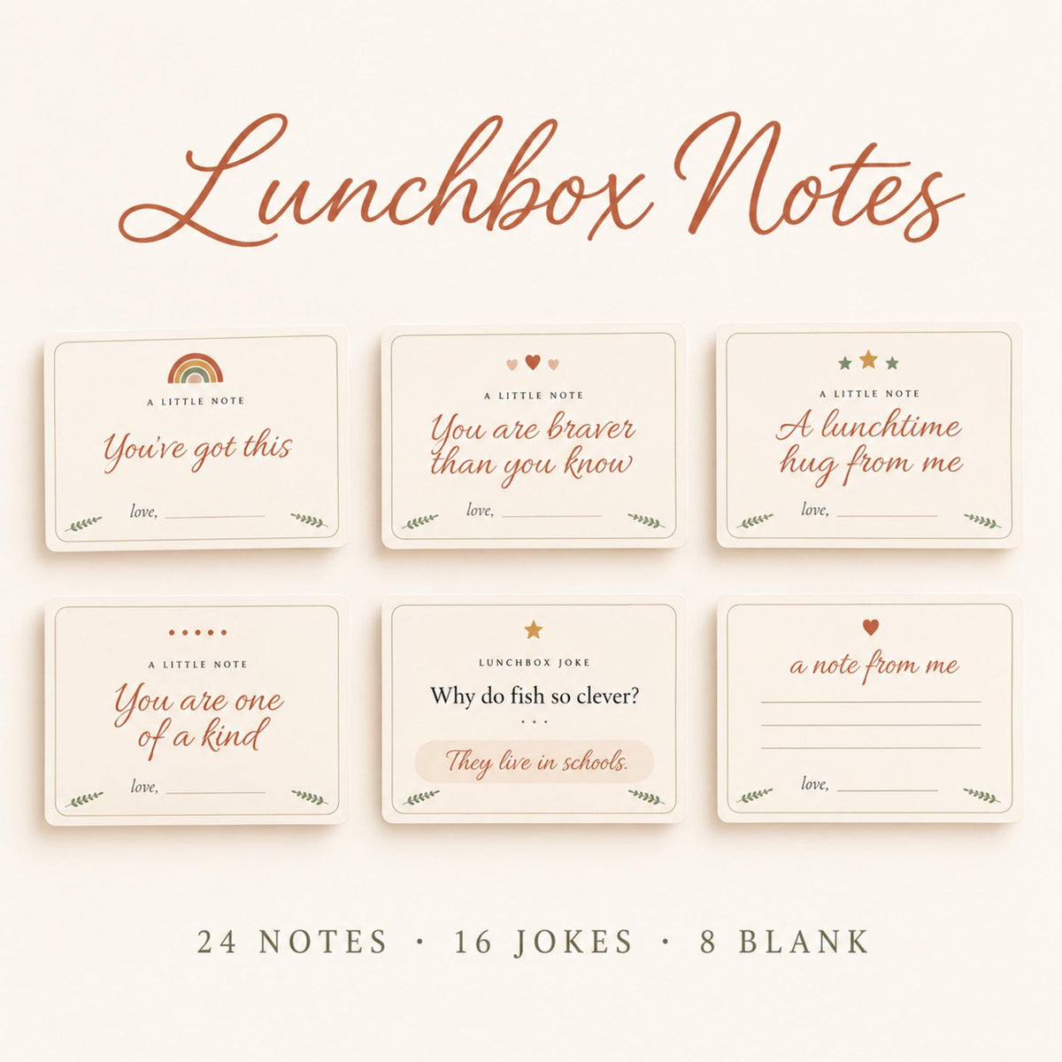 Lunchbox Notes for Kids Printable, 48 Lunch Box Notes, Kids Jokes, Encouragement Cards, Back to School Notes, Boho, A4 & US Letter