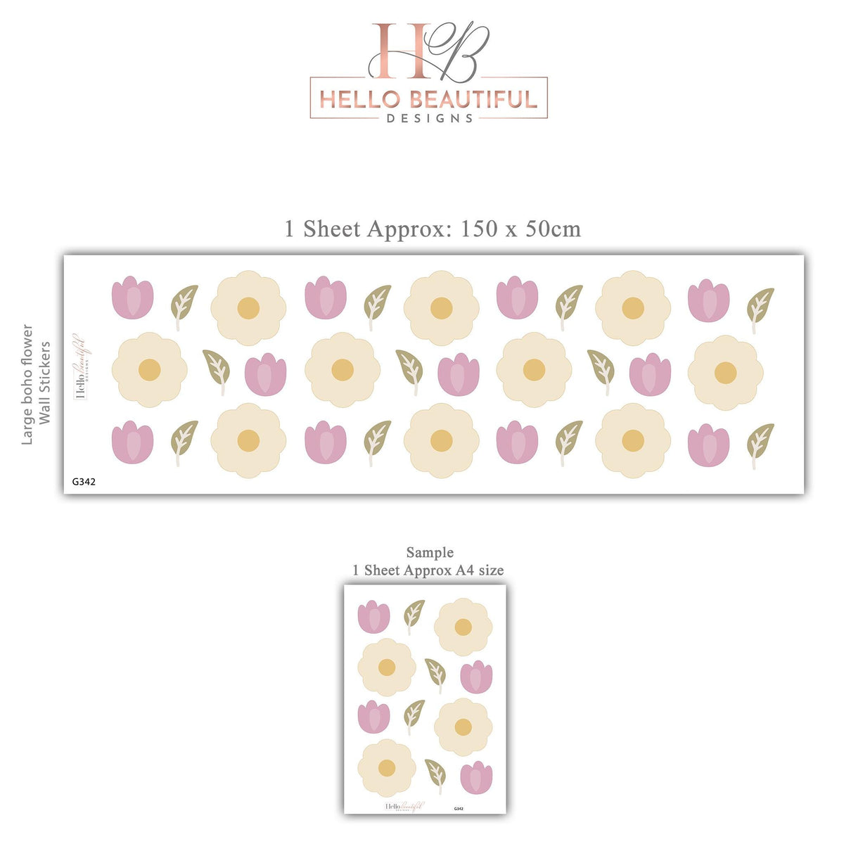 Flower Wall Stickers, Scandi Daisy Tulip Nursery Decor, Cream Floral Wall Decals, Girls Kids Room Neutral Baby Peel and Stick Art