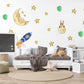 Space Wall Stickers, Rocket Moon Star Nursery Decor, Planet Bunny Wall Decals, Boys Kids Room Playroom Peel and Stick Wall Art