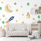 Space Wall Stickers, Rocket Moon Star Nursery Decor, Planet Bunny Wall Decals, Boys Kids Room Playroom Peel and Stick Wall Art