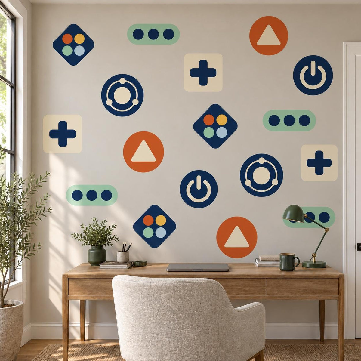 Gamer Wall Stickers, Gaming Room Decor, Controller Button Wall Decals, Boys Kids Bedroom Navy Orange Teal Peel and Stick Wall Art