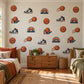 Basketball Wall Stickers, Sports Bedroom Decor, Basketball Sneaker Wall Decals, Boys Kids Room Orange Navy Peel and Stick Wall Art