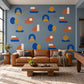 Abstract Shape Wall Stickers, Mid Century Modern Decor, Geometric Wall Decals, Kids Room Blue Mustard Terracotta Peel and Stick Wall Art