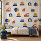 Abstract Shape Wall Stickers, Mid Century Modern Decor, Geometric Wall Decals, Kids Room Blue Mustard Terracotta Peel and Stick Wall Art