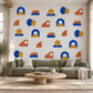 Abstract Shape Wall Stickers, Mid Century Modern Decor, Geometric Wall Decals, Kids Room Blue Mustard Terracotta Peel and Stick Wall Art