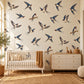 Swallow Wall Stickers, Bird Nursery Decor, Vintage Swallow Wall Decals, Woodland Kids Room Navy Rust Bird Peel and Stick Wall Art