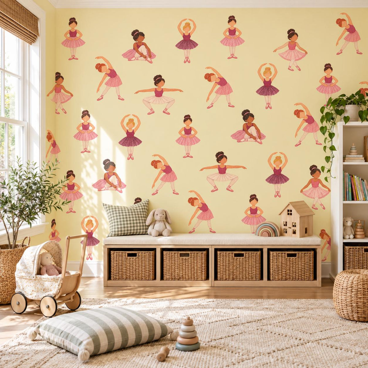 Ballerina Wall Stickers, Ballet Nursery Decor, Dancer Wall Decals, Girls Bedroom Pink Tutu Diverse Ballerina Peel and Stick Wall Art