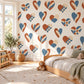 Heart Wall Stickers, Boho Heart Nursery Decor, Woven Folk Heart Wall Decals, Kids Room Dusty Blue Rust Peel and Stick Wall Art
