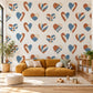 Heart Wall Stickers, Boho Heart Nursery Decor, Woven Folk Heart Wall Decals, Kids Room Dusty Blue Rust Peel and Stick Wall Art