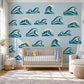 Ocean Wave Wall Stickers, Surf Nursery Decor, Retro Wave Wall Decals, Coastal Kids Room Teal Navy Peel and Stick Wall Art