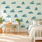 Ocean Wave Wall Stickers, Surf Nursery Decor, Retro Wave Wall Decals, Coastal Kids Room Teal Navy Peel and Stick Wall Art