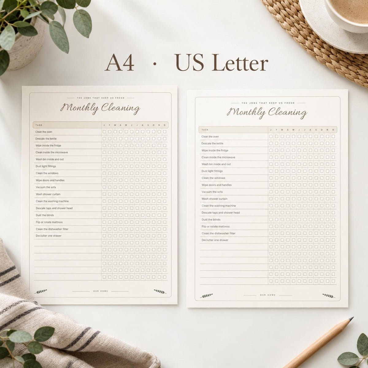 Cleaning Schedule Printable, Minimalist Weekly Cleaning Checklist, Daily Monthly Deep Clean, Family Chore Chart, A4 US Letter PDF