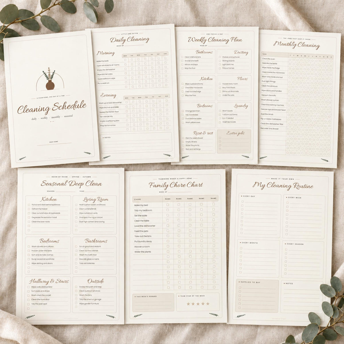 Cleaning Schedule Printable, Minimalist Weekly Cleaning Checklist, Daily Monthly Deep Clean, Family Chore Chart, A4 US Letter PDF