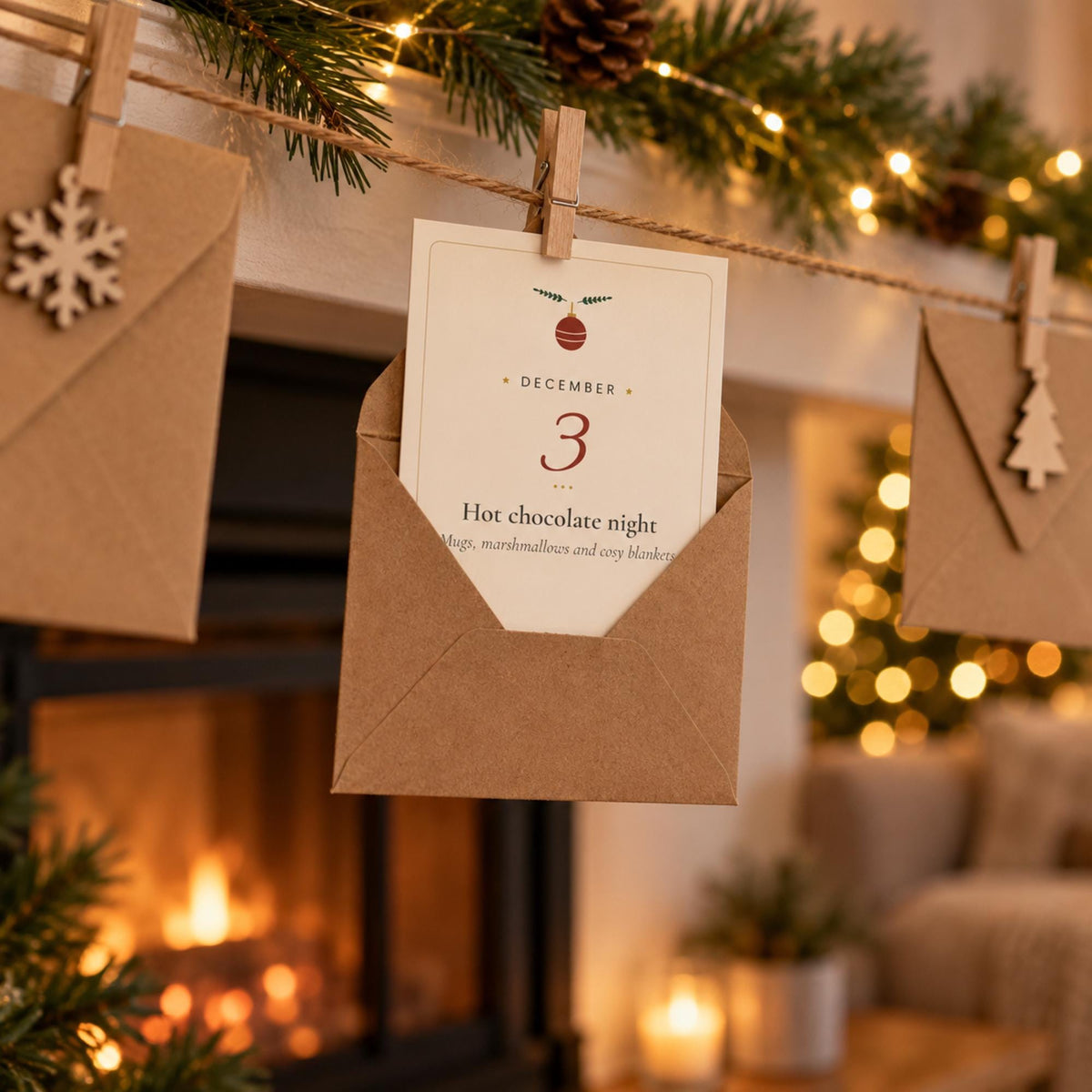Christmas Advent Activity Cards Printable, Boho Family Advent Calendar, 24 Activity Ideas, Countdown Tracker, A4 Letter A6 PDF