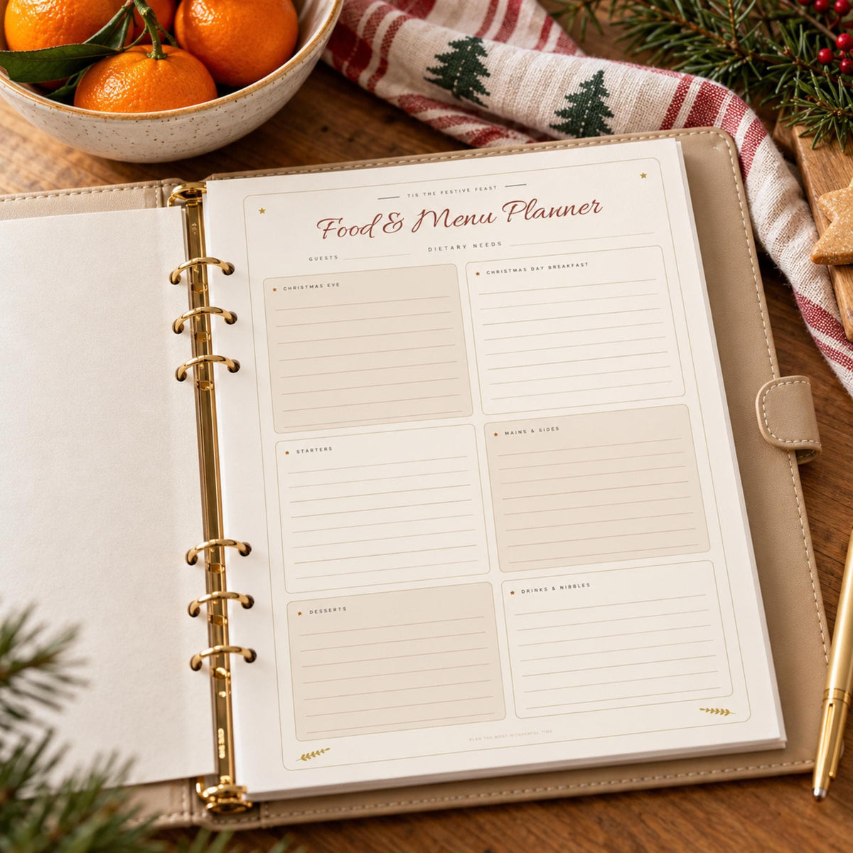 Christmas Planner Printable, Boho Holiday Organiser, Gift List, Budget, Menu & Cooking Timeline, Card List, Kids Wish List, A4 Letter