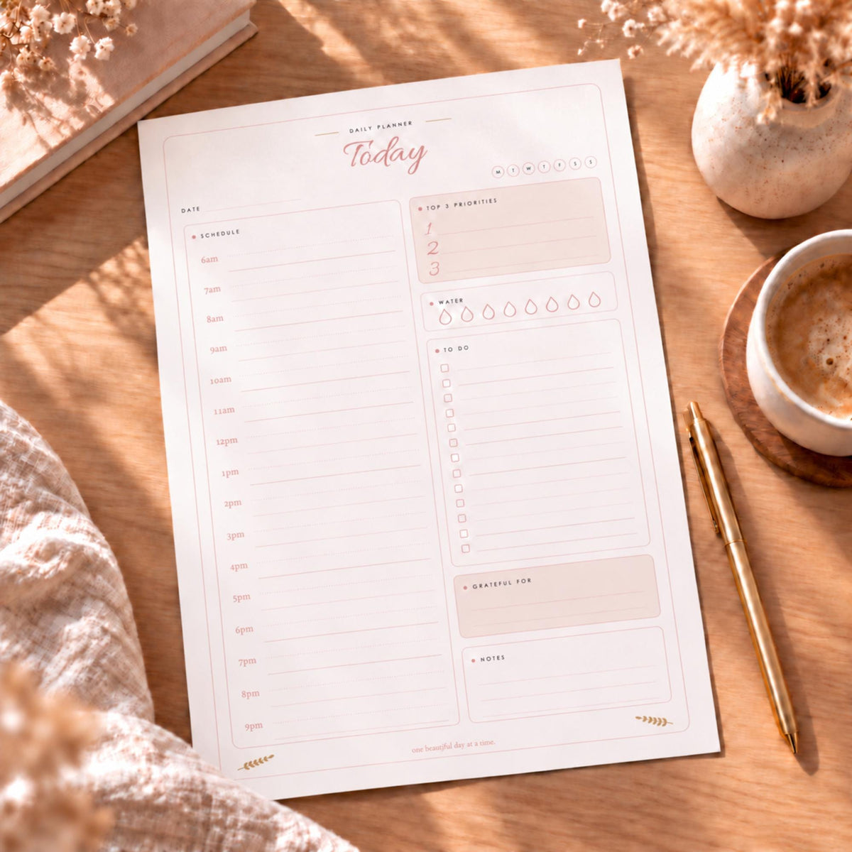 Undated Daily Planner Printable, Boho Weekly Planner, Monthly Overview, Habit Tracker, Goal Planner, Blush A4 A5 US Letter PDF