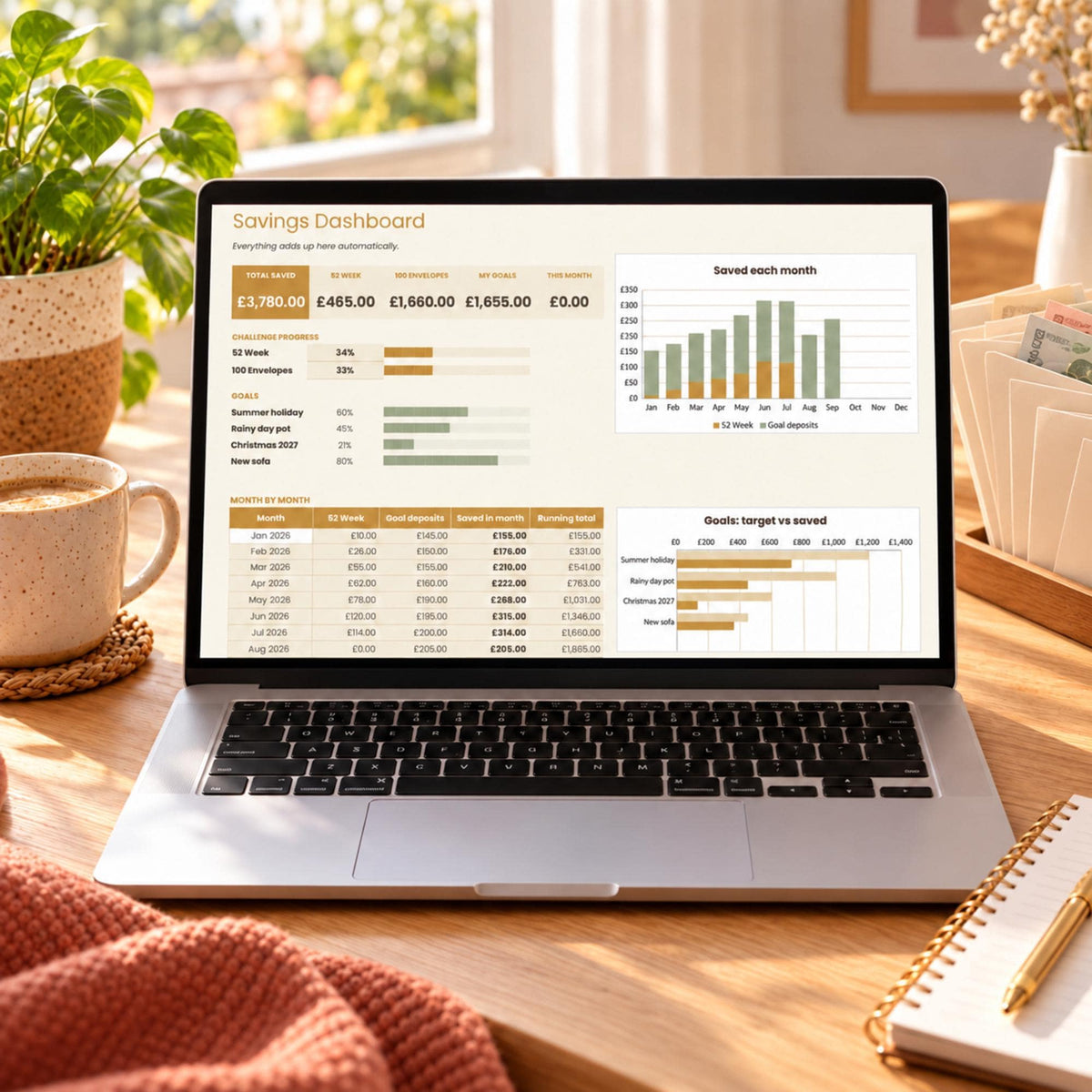 Savings Challenge Tracker Spreadsheet, 52 Week Money Challenge, 100 Envelope Challenge, Savings Goal Tracker for Google Sheets & Excel