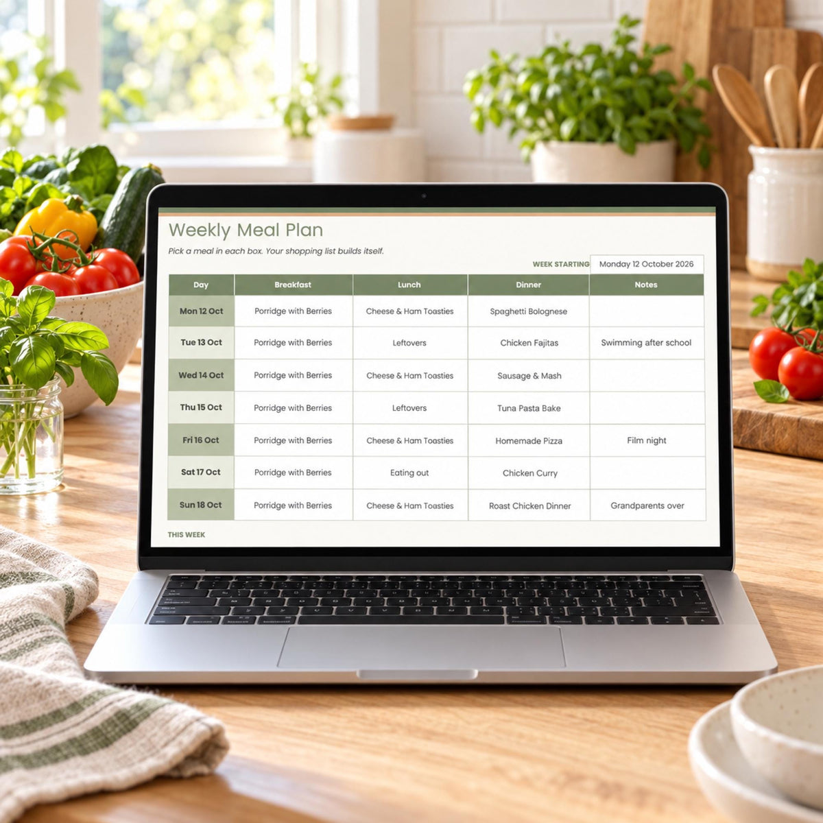 Meal Planner Spreadsheet with Auto Shopping List, Weekly Meal Plan Template for Google Sheets & Excel, Family Recipe Organiser, Grocery List
