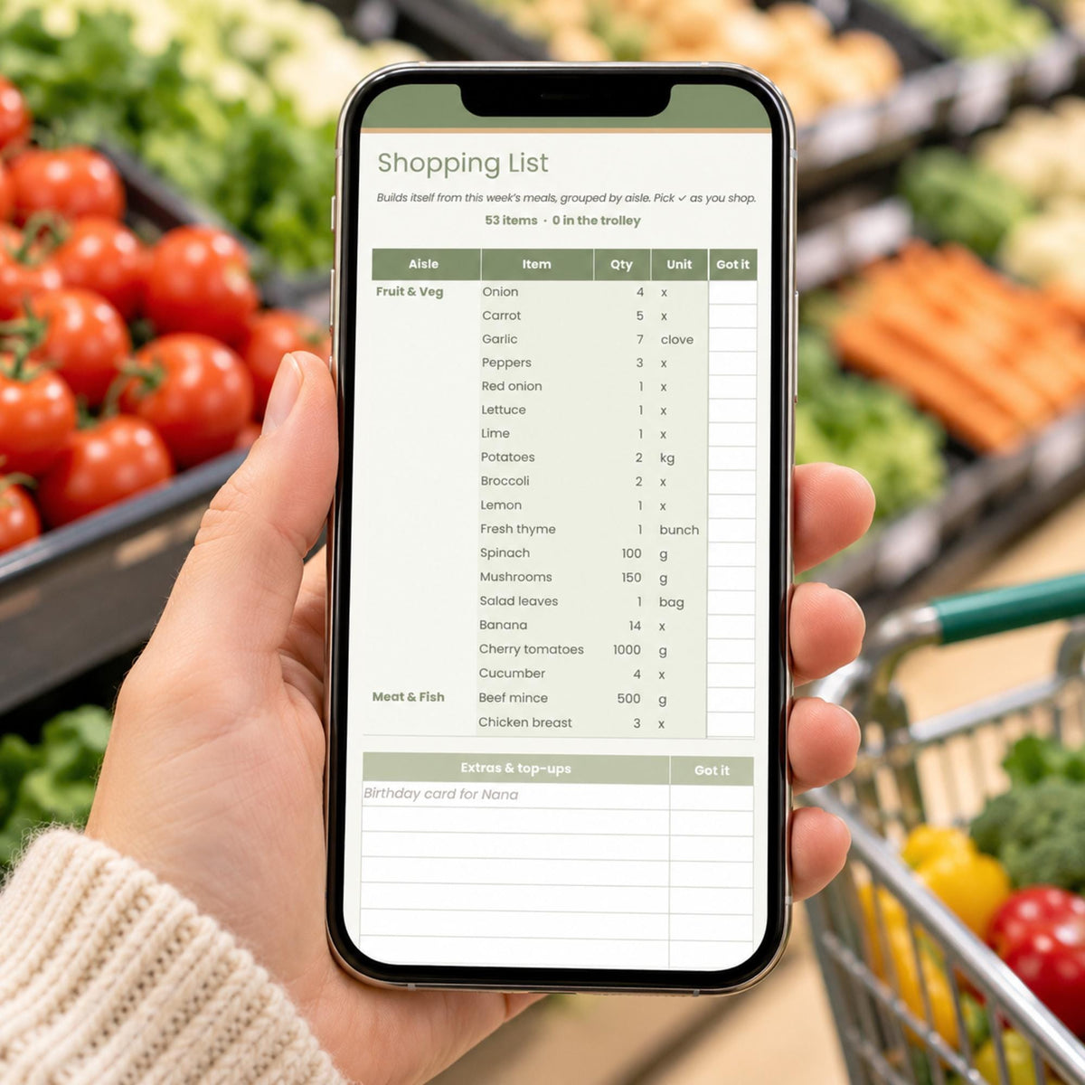 Meal Planner Spreadsheet with Auto Shopping List, Weekly Meal Plan Template for Google Sheets & Excel, Family Recipe Organiser, Grocery List