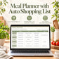 Meal Planner Spreadsheet with Auto Shopping List, Weekly Meal Plan Template for Google Sheets & Excel, Family Recipe Organiser, Grocery List