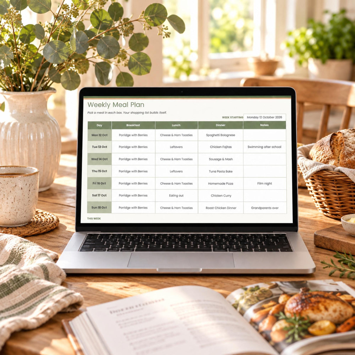 Meal Planner Spreadsheet with Auto Shopping List, Weekly Meal Plan Template for Google Sheets & Excel, Family Recipe Organiser, Grocery List