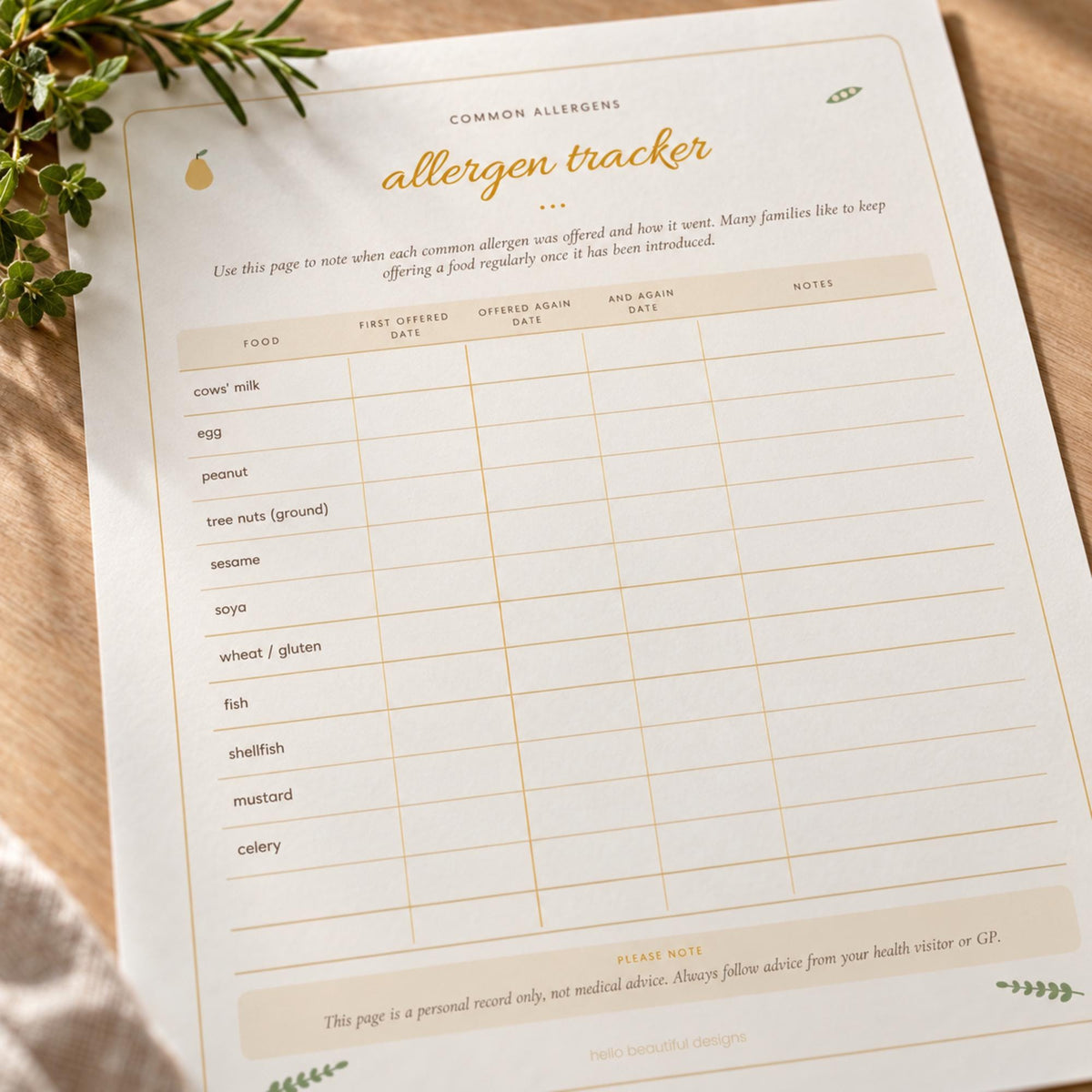 Weaning Tracker Printable, 100 First Foods Checklist, Baby Led Weaning Planner, Allergen Tracker, Starting Solids Baby Food Chart