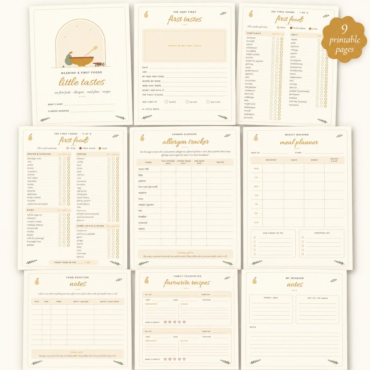 Weaning Tracker Printable, 100 First Foods Checklist, Baby Led Weaning Planner, Allergen Tracker, Starting Solids Baby Food Chart
