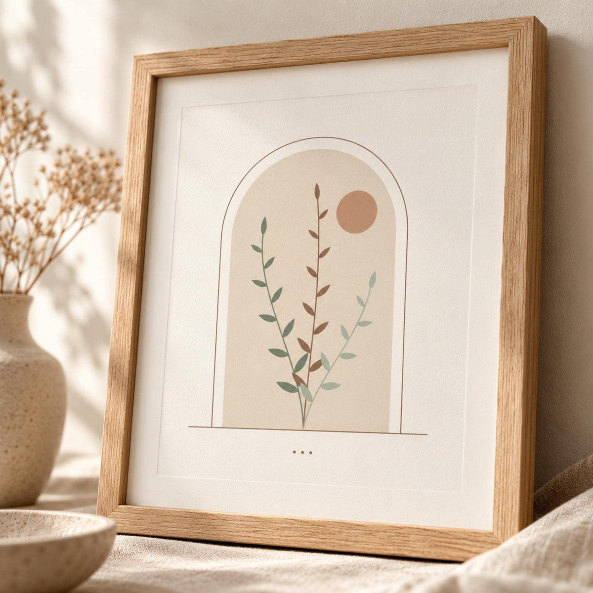 Boho Botanical Nursery Prints Set of 3, Pampas Grass Palm Leaf Arch Wall Art, Neutral Minimalist Printable Wall Art, Beige Nursery Decor