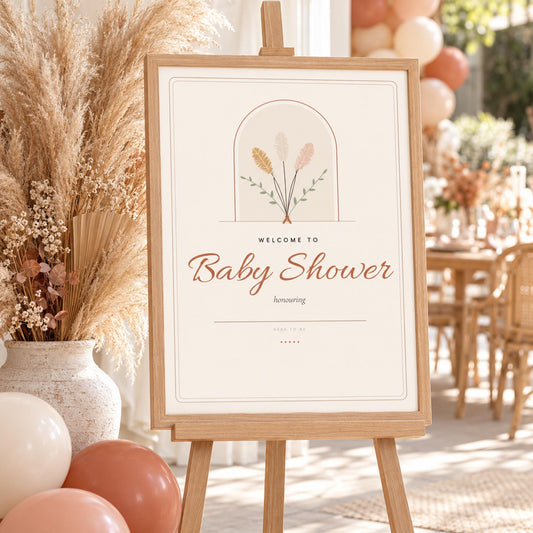 Boho Baby Shower Decorations Printable, Oh Baby Banner, Welcome Sign, Invitation, Tent Cards, Favour Tags, Terracotta Pampas Decor
