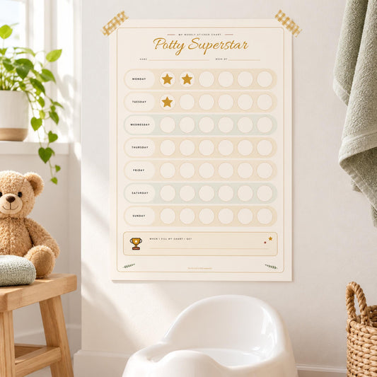 Potty Training Chart Printable, Toilet Training Sticker Chart, Potty Reward Certificate, 30 Step Chart, Boho Toddler Kit, A4 & US Letter
