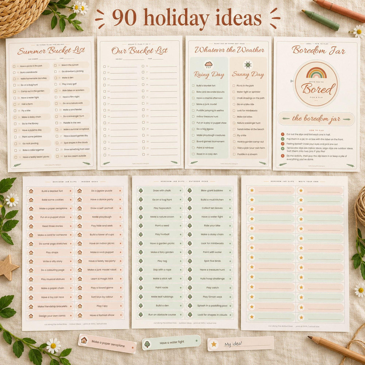 Summer Bucket List for Kids Printable, Boredom Jar Ideas, 60 Activity Slips, School Holiday Activities, Rainy Day Ideas, A4 & Letter