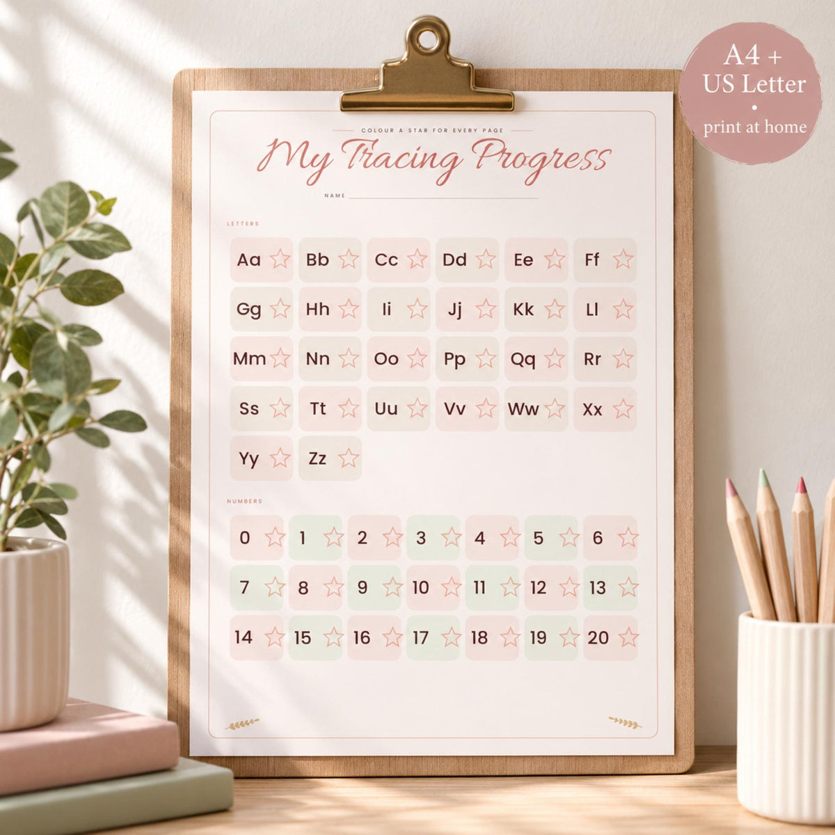 Alphabet Tracing Worksheets Printable, Number Tracing 0 to 20, Handwriting Practice, Preschool Letter Tracing, EYFS Reception, A4 Letter