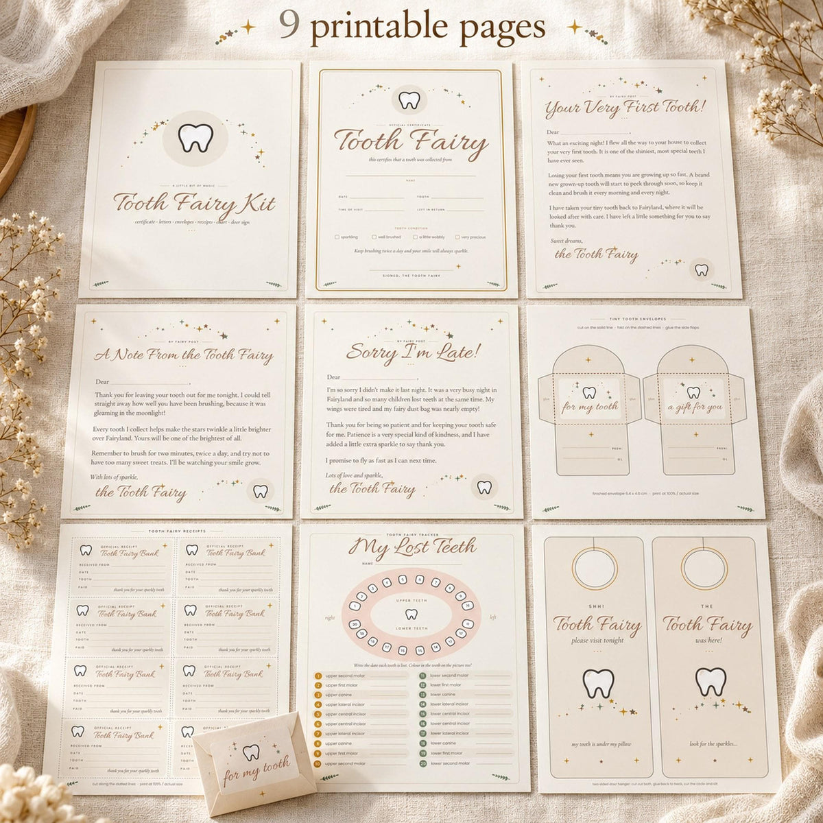 Tooth Fairy Kit Printable, Tooth Fairy Letter and Certificate, Tiny Tooth Envelope, Lost Tooth Chart, Tooth Fairy Receipt, A4 Letter