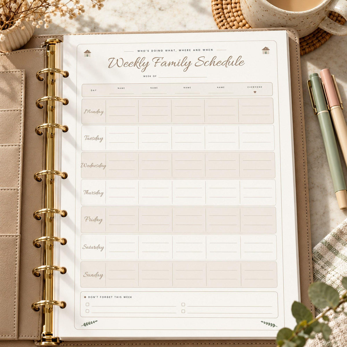 Family Command Centre Printable, Family Planner Binder, Undated Calendar, Weekly Schedule, Chore Chart, Meal Plan, Emergency Info, A4 Letter
