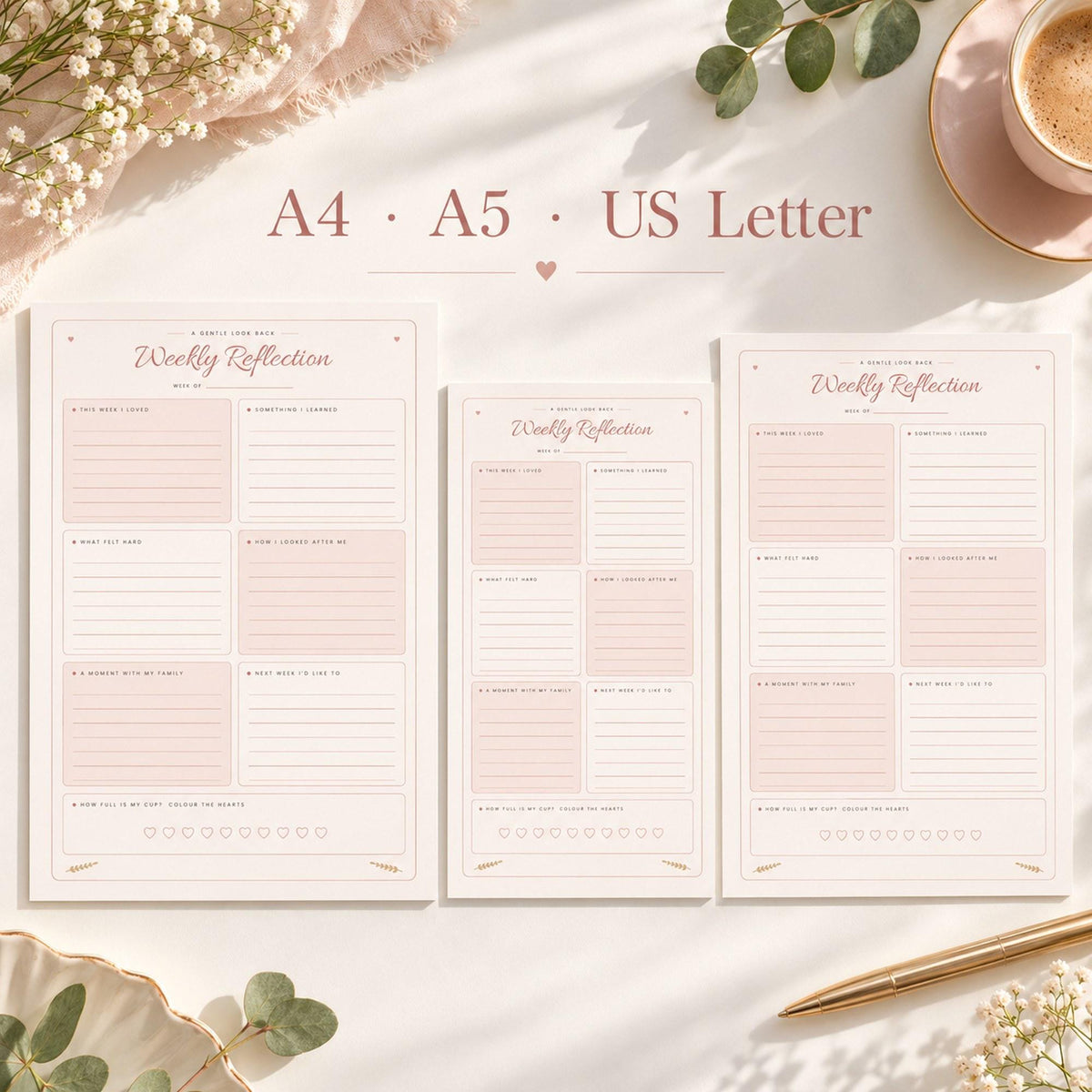 Mum Wellness Journal Printable, Gratitude Journal for Mums, Self Care Tracker, Mood Tracker, Mindful Mum, Undated, A4 A5 Letter