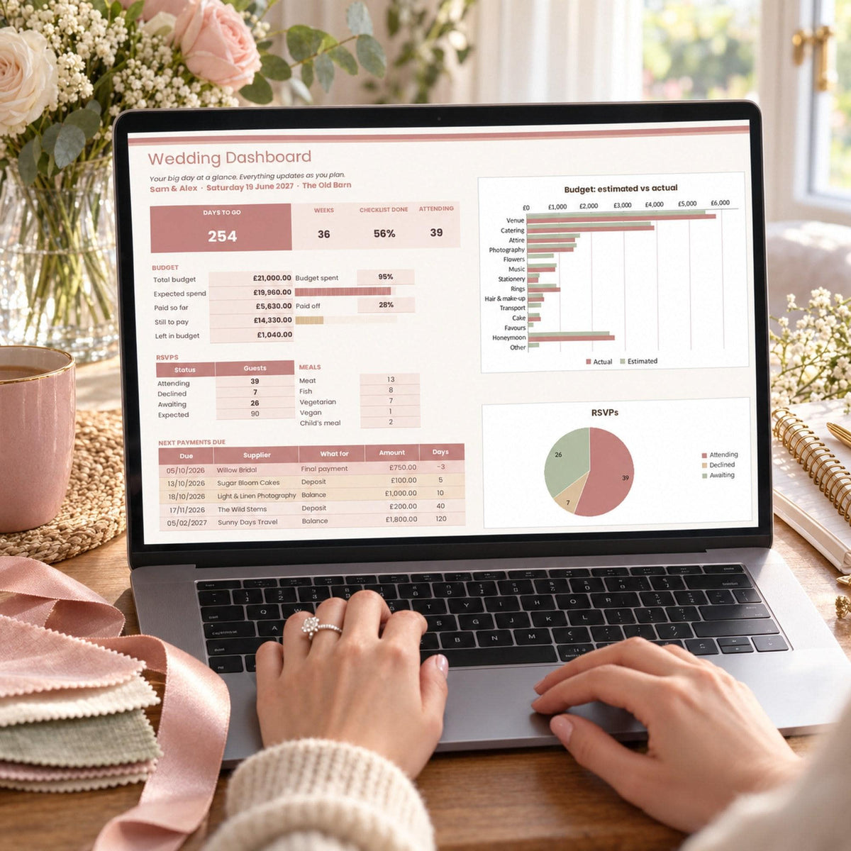 Wedding Planner Spreadsheet and Budget Tracker, Guest List and RSVP Tracker, Wedding Checklist, Payment Schedule, Google Sheets & Excel