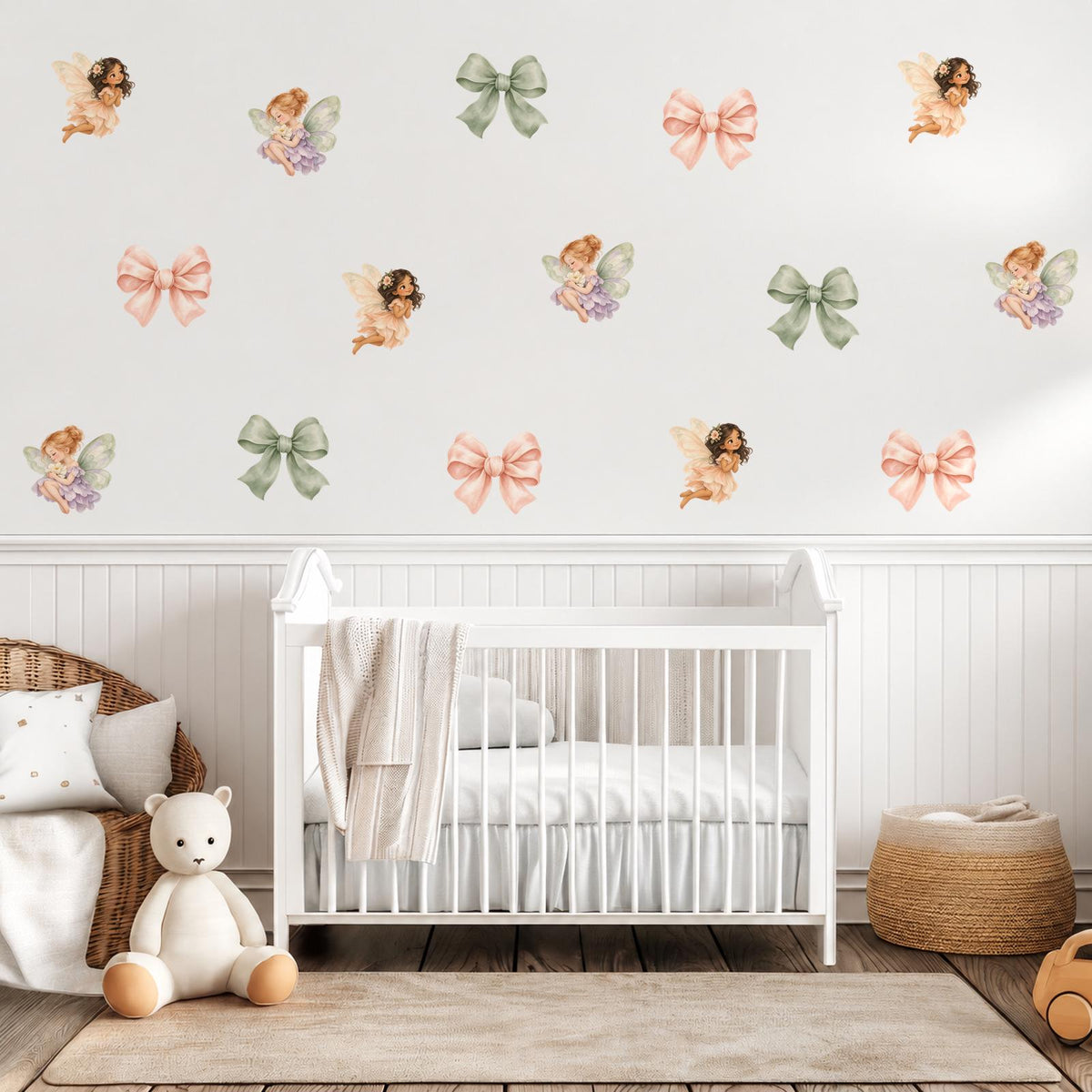 Fairy Wall Stickers, Fairy Bow Nursery Decor, Coquette Fairy Wall Decals, Girls Kids Room Bedroom Baby Girl Peel and Stick Wall Art