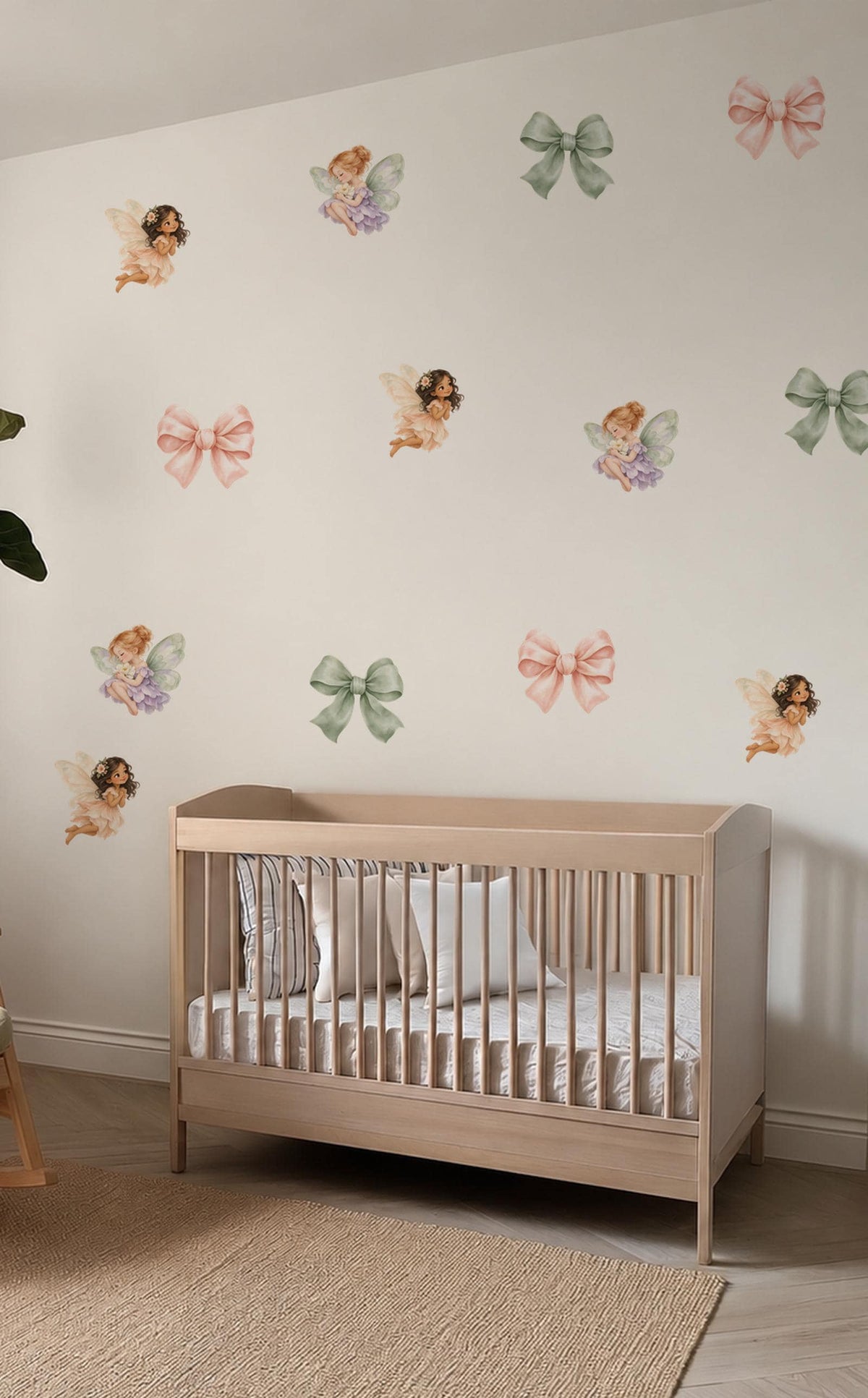Fairy Wall Stickers, Fairy Bow Nursery Decor, Coquette Fairy Wall Decals, Girls Kids Room Bedroom Baby Girl Peel and Stick Wall Art