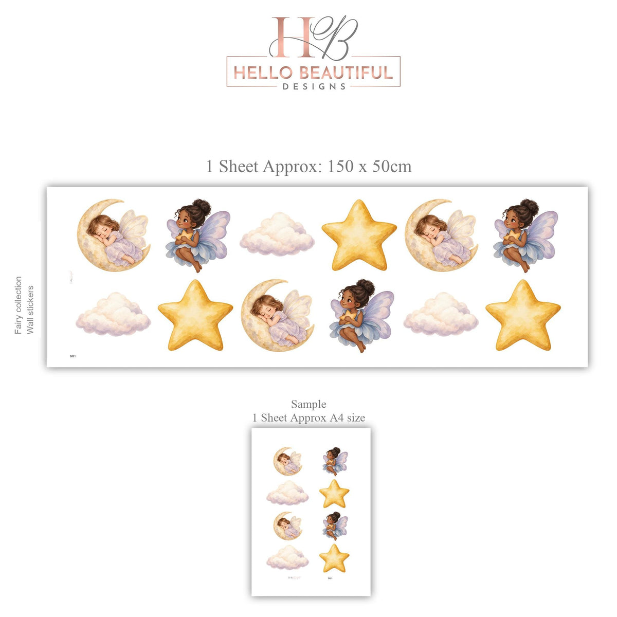Fairy Wall Stickers, Fairy Moon Star Nursery Decor, Celestial Cloud Wall Decals, Girls Kids Room Baby Girl Peel and Stick Wall Art