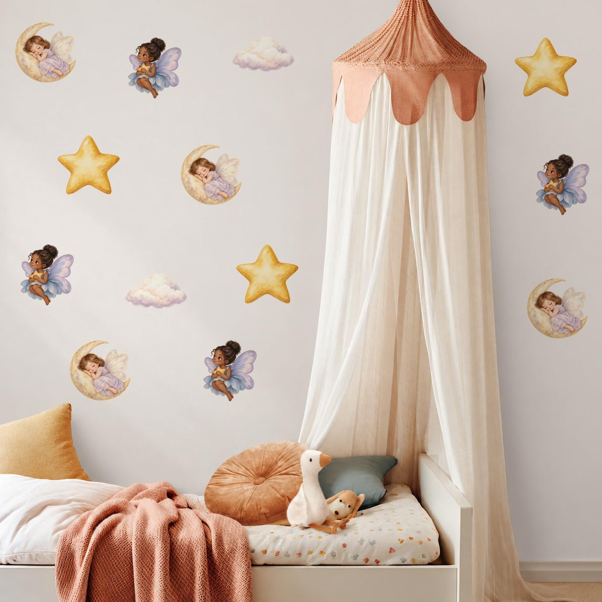 Fairy Wall Stickers, Fairy Moon Star Nursery Decor, Celestial Cloud Wall Decals, Girls Kids Room Baby Girl Peel and Stick Wall Art
