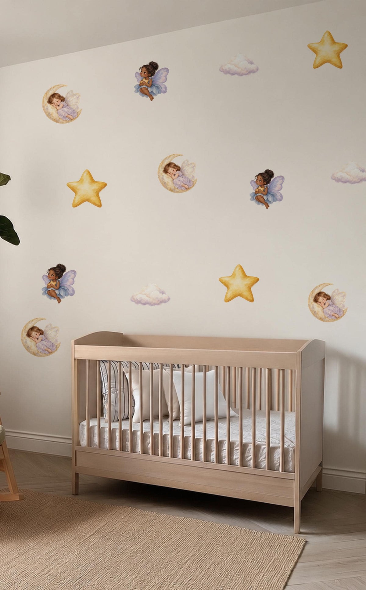 Fairy Wall Stickers, Fairy Moon Star Nursery Decor, Celestial Cloud Wall Decals, Girls Kids Room Baby Girl Peel and Stick Wall Art