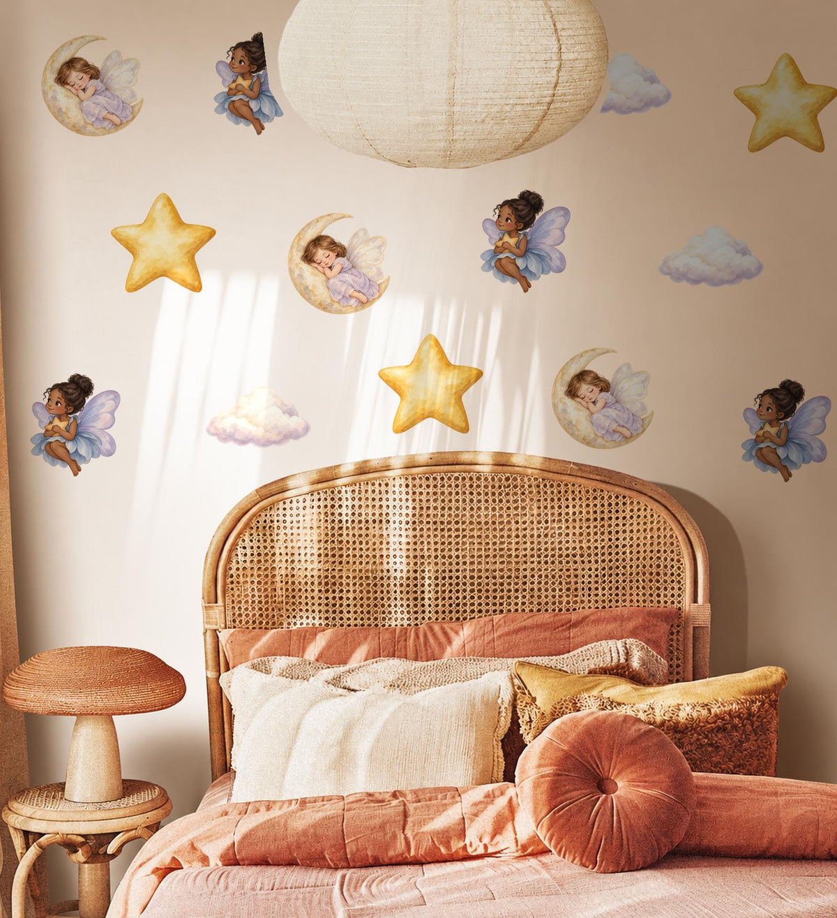 Fairy Wall Stickers, Fairy Moon Star Nursery Decor, Celestial Cloud Wall Decals, Girls Kids Room Baby Girl Peel and Stick Wall Art