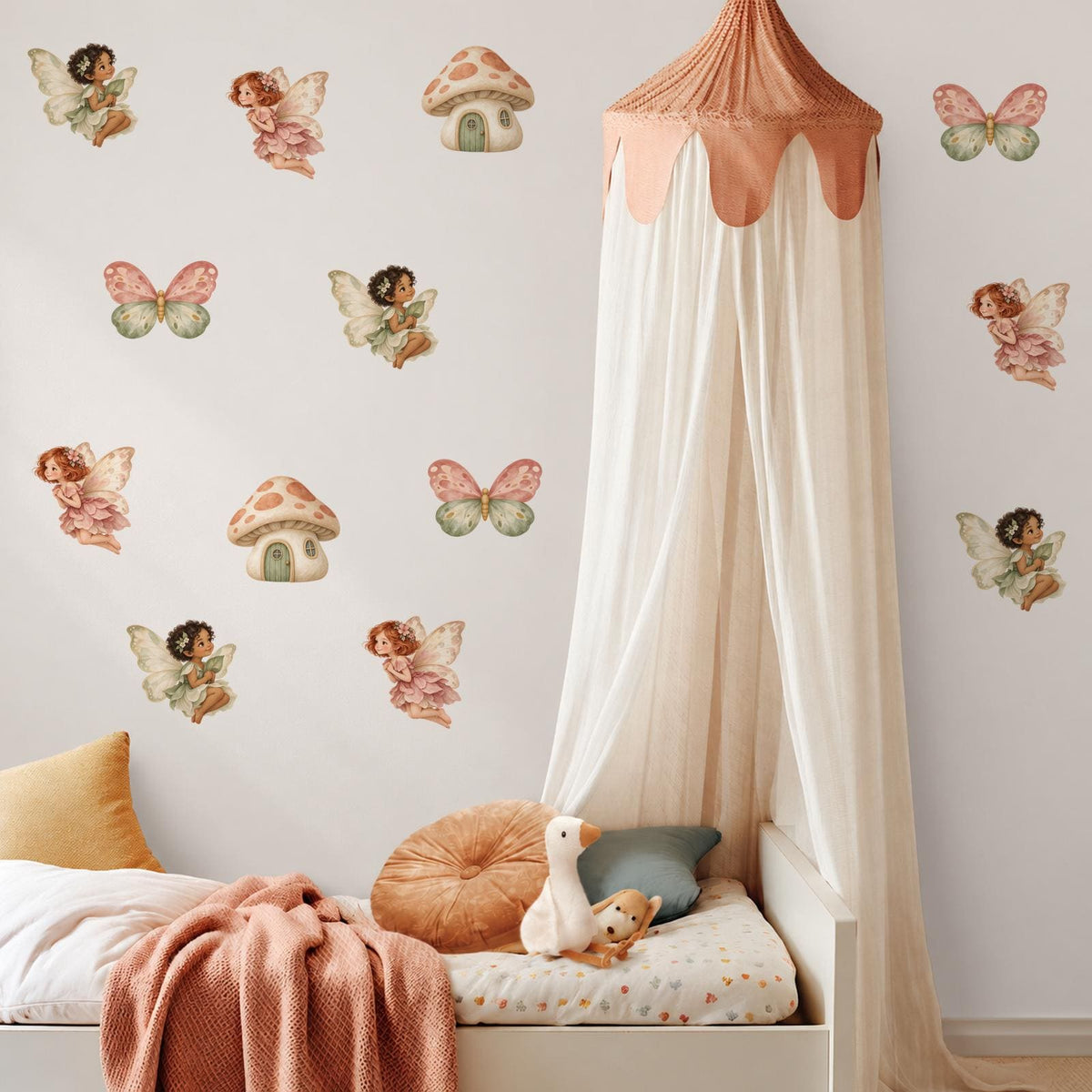 Fairy Wall Stickers, Fairy Garden Nursery Decor, Mushroom House Butterfly Wall Decals, Girls Kids Room Baby Girl Peel and Stick Art
